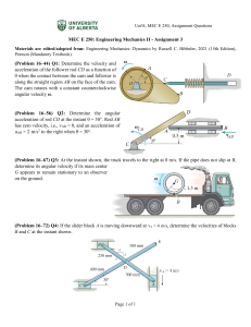 MEC E 250 Assignment 3: Engineering Mechanics II Problems
