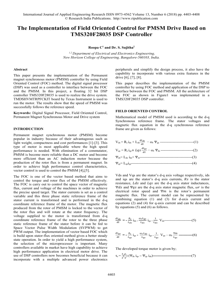 Field Oriented Control for PMSM Drive Using TMS320F28035 DSP