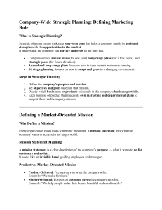 Strategic Planning: Defining Marketing Role