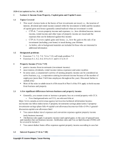 Lecture 4: Income from Property, Capital Gains & Losses