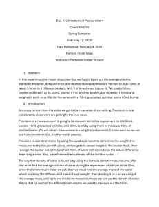 Chemistry Lab Report: Measurement Accuracy & Precision