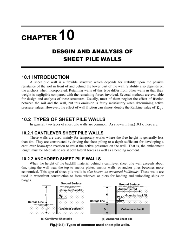 Design and Analysis of Sheet Pile Walls - Chapter 10