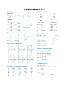AP Calculus Review Sheet: Trigonometry & Formulas