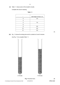 Science Exam: Foam Height Experiment