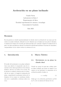 Aceleraci&oacute;n en un plano inclinado - Informe de Laboratorio