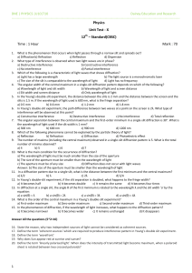 12th Grade Physics Unit Test X: Optics Questions