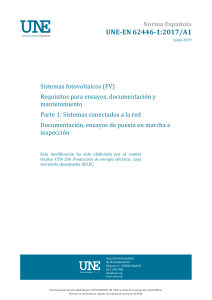 Norma UNE-EN 62446-1:2017/A1: Sistemas fotovoltaicos conectados a red