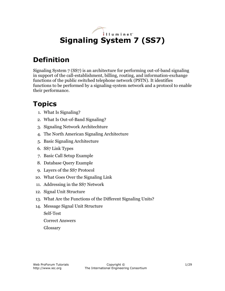 Ss7 Tutorial Signaling System 7 (SS7) Tutorial