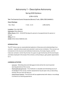 Astronomy 1 Descriptive Astronomy Syllabus Spring 2026