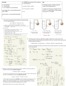 Chemistry Formulas & Problem Set: Gas Laws, Stoichiometry