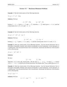 MATH-2310 Section 15.7: Maximum/Minimum Problems