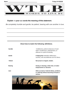 Character Education Worksheet: Humility, Gentleness, Patience, and Love