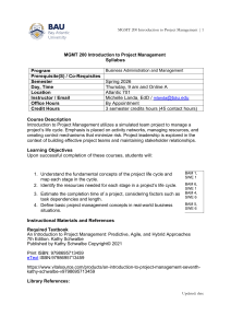 MGMT 200 Introduction to Project Management Syllabus