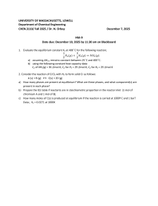 Chemical Engineering Homework 9: Equilibrium Constant