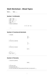 Math Worksheet - Mixed Topics