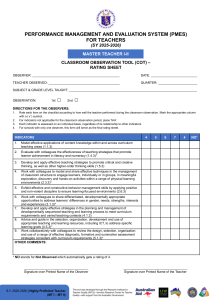 PMES Teacher Evaluation COT Rating Sheet SY 2025-2026