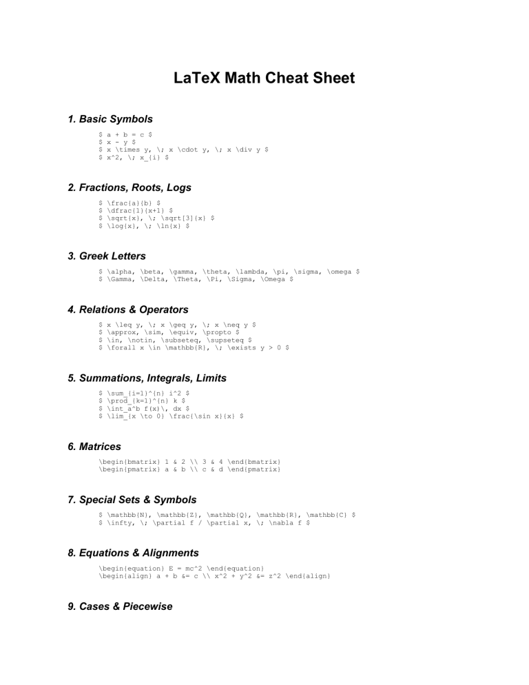 Hoja de referencia de LaTeX para matemáticas: Comandos esenciales