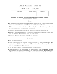 Linear Algebra MATH 201 Final Exam