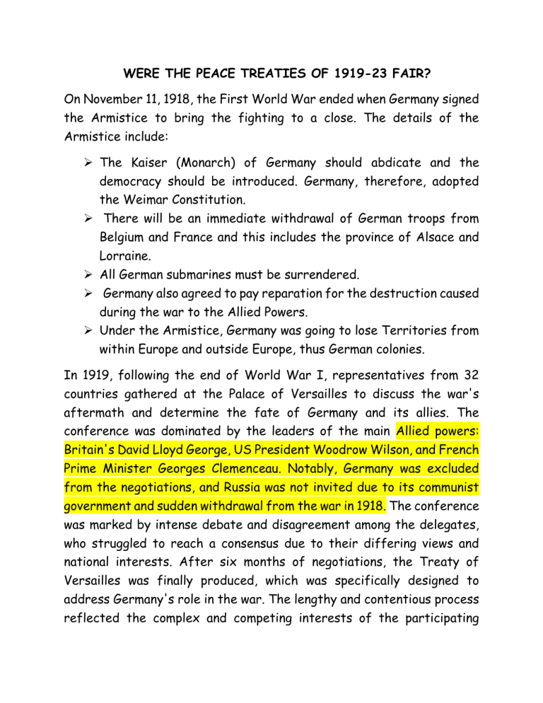 Were the Peace Treaties of 1919-23 Fair?