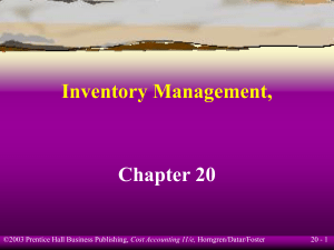 Inventory Management Chapter 20: EOQ Model & Cost Categories