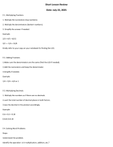 Math 6 Short Lesson Review: Fractions, Decimals, Volume