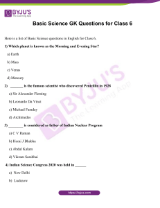 Class 6 Basic Science GK Questions