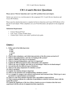 CH 1-4 and 6 Review Questions - Database Management