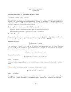 MAT187 Calculus II: Integration by Substitution PCE