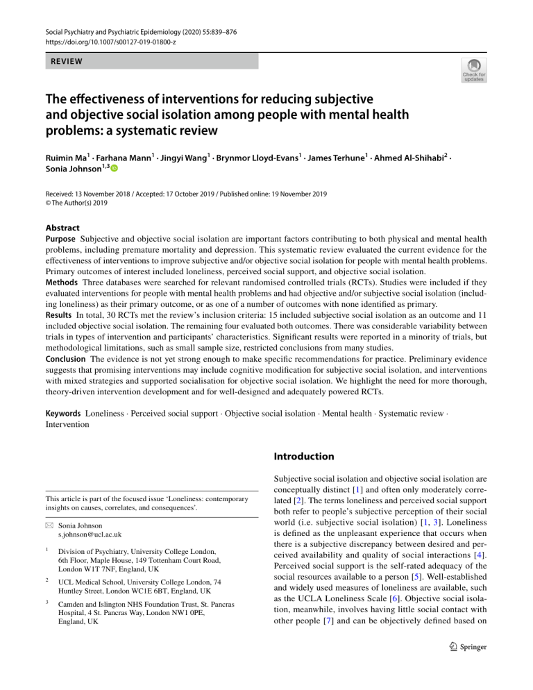 Effectiveness of Interventions for Social Isolation in Mental Health ...