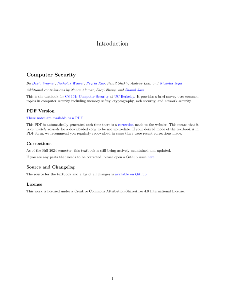 Computer Security Textbook - CS 161 UC Berkeley