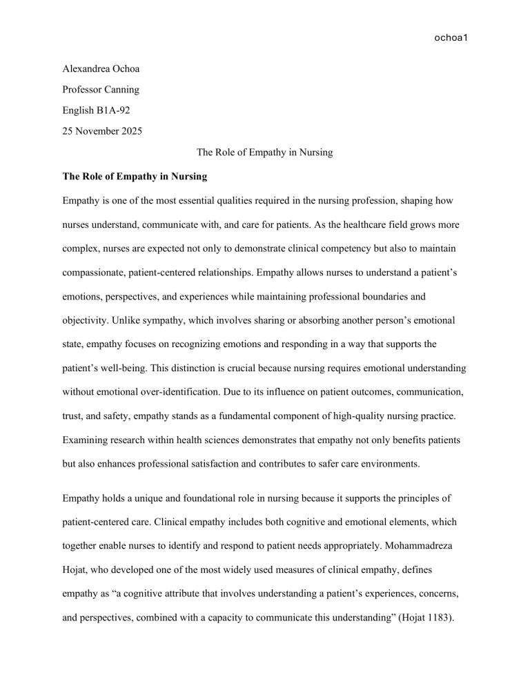 The Role of Empathy in Nursing