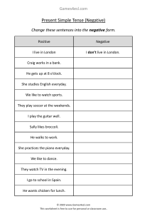 Present Simple Tense Negative Worksheet