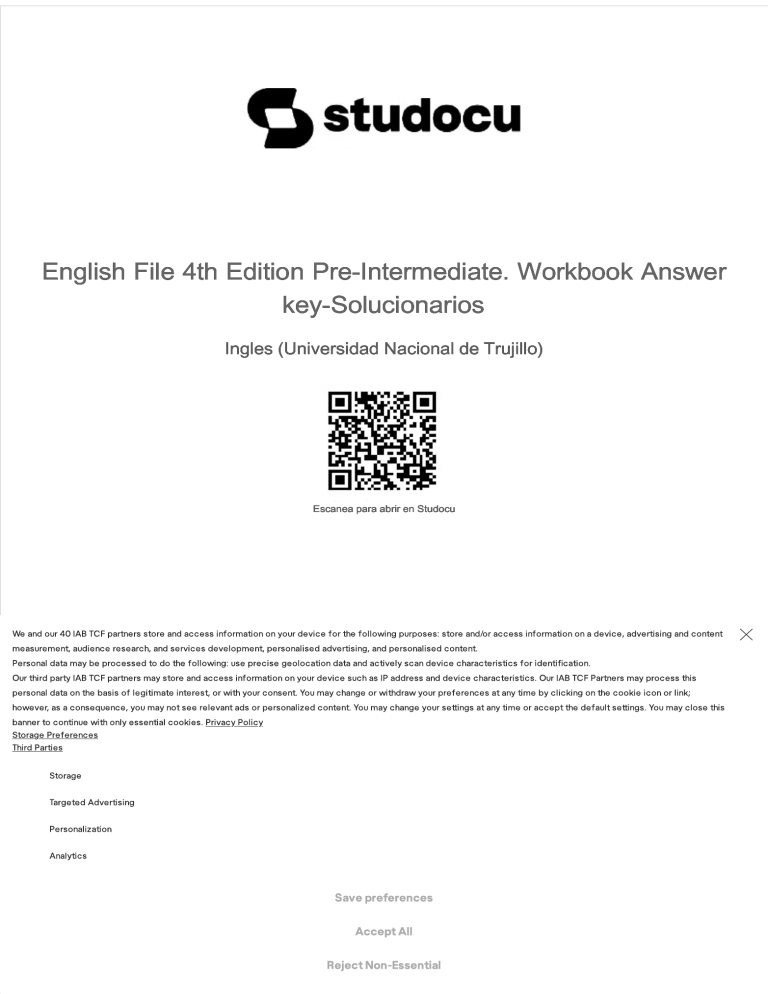 English File 4th Ed Pre-Intermediate Workbook Answer Key