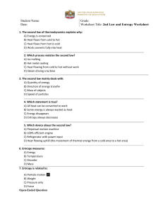 2nd Law of Thermodynamics & Entropy Worksheet