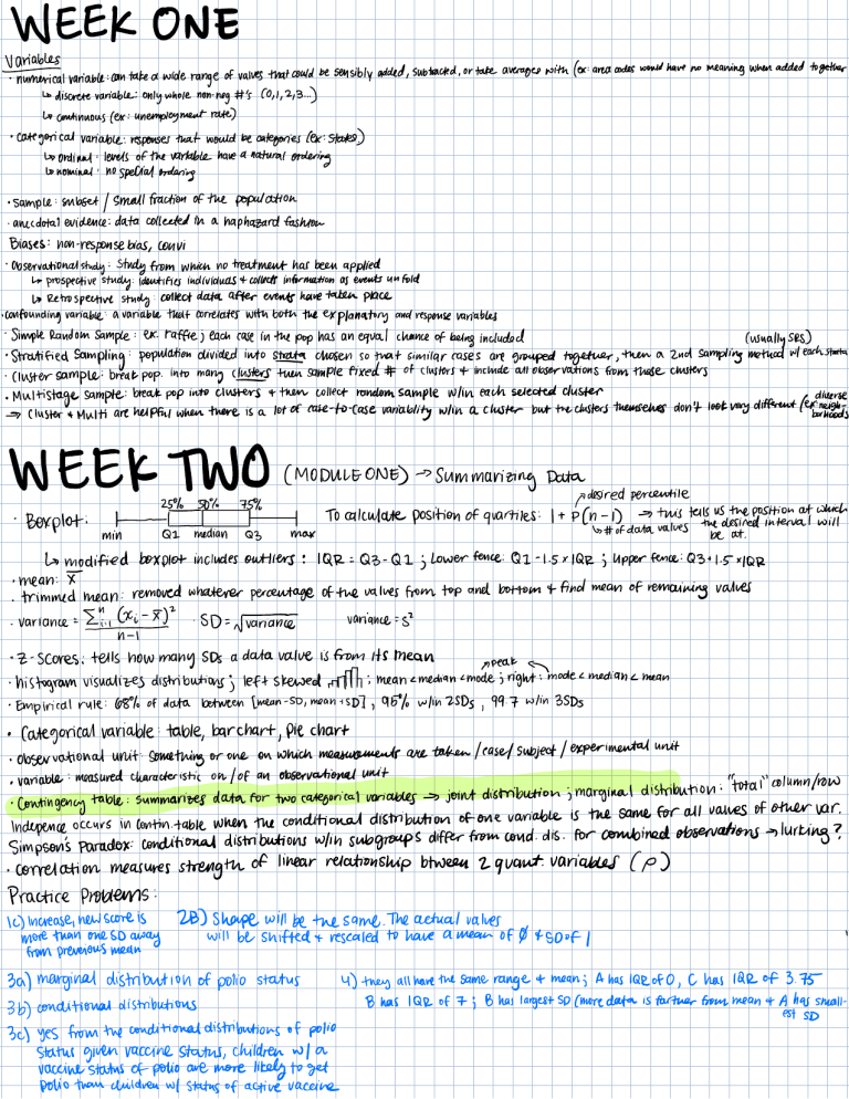 Variable Stats Notes Statistics Lecture Notes: Variables, Sampling, Summarizing Data
