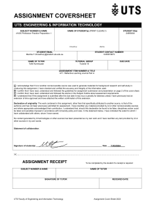 UTS Assignment Coversheet: 41035 Profession Practice Preparation 1