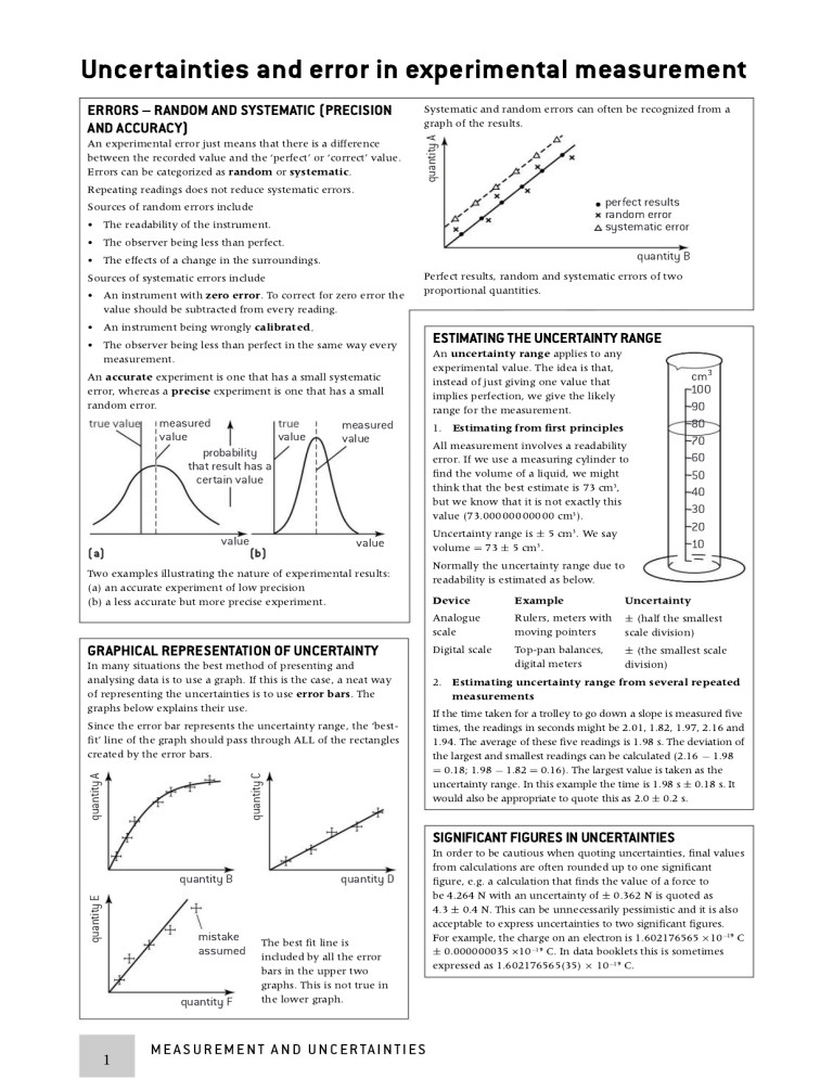 Uncertainties and Error in Experimental Measurement