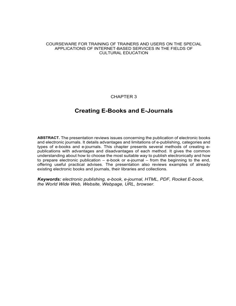 Creating E-Books and E-Journals: Cultural Education Courseware