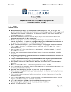 Code of Ethics & Ethical Hacking Agreement for Cybersecurity Course
