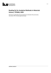 Reading List: Analytical Methods in Materials Science, TFFM40