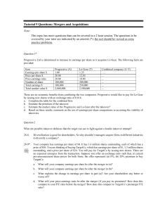 Tutorial 9: Mergers and Acquisitions Questions