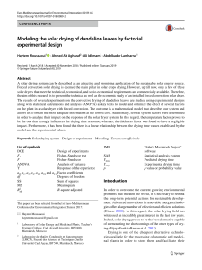 Modeling Solar Drying of Dandelion Leaves with Factorial Design