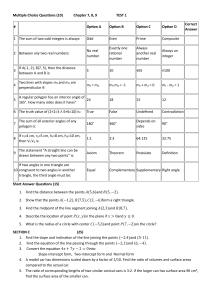 Math Test 1: Chapters 7-9 Multiple Choice & Short Answers