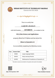 IIT Madras Minor in Generative AI Certificate