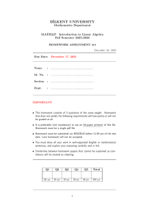 Bilkent University MATH227 Linear Algebra Homework #4