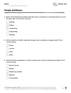 Simple Distillation Starter Quiz