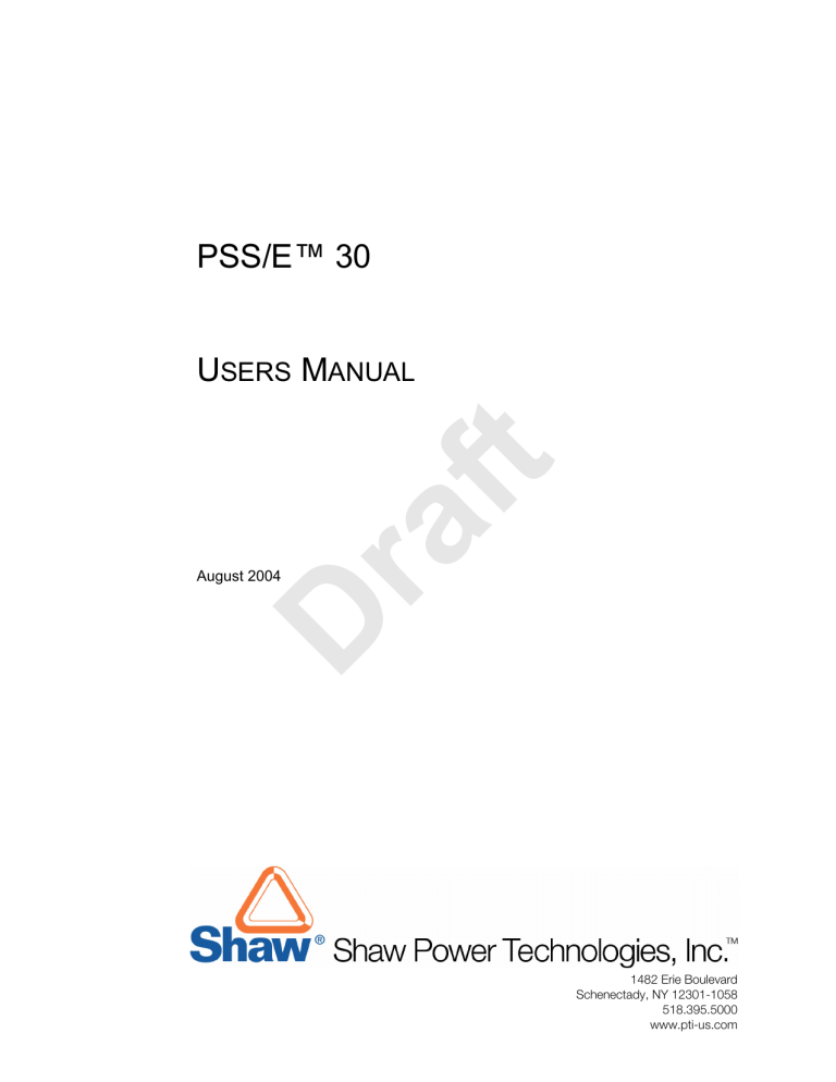 PSS/E 30 Users Manual - Power System Simulation Guide