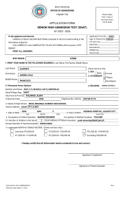 Bicol University SHAT Application Form SY 2023-2024