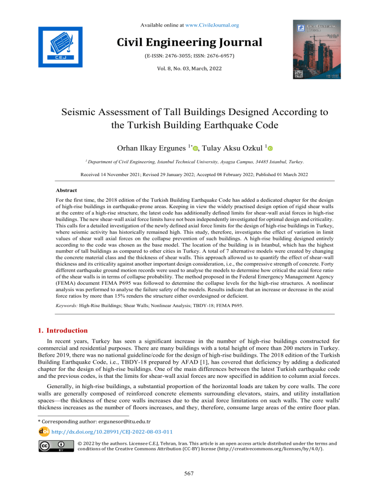 Turkey Seismic Code Seismic Assessment of Tall Buildings: Turkish Earthquake Code Study