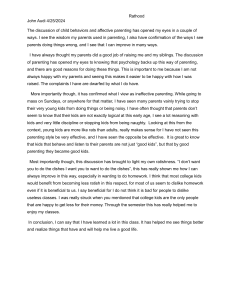 Reflection on Parenting and Child Behavior